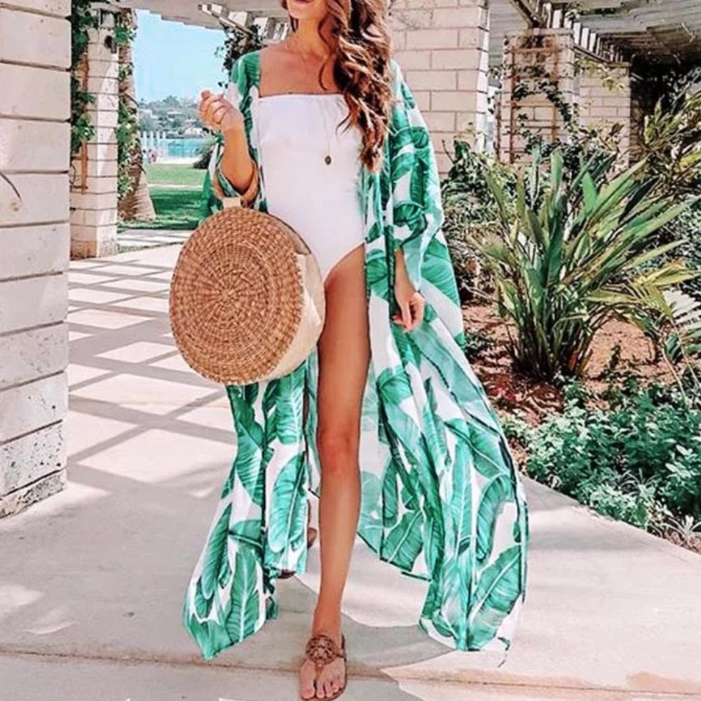 New • Swimsuit Kaftan Coverup Leaf Green